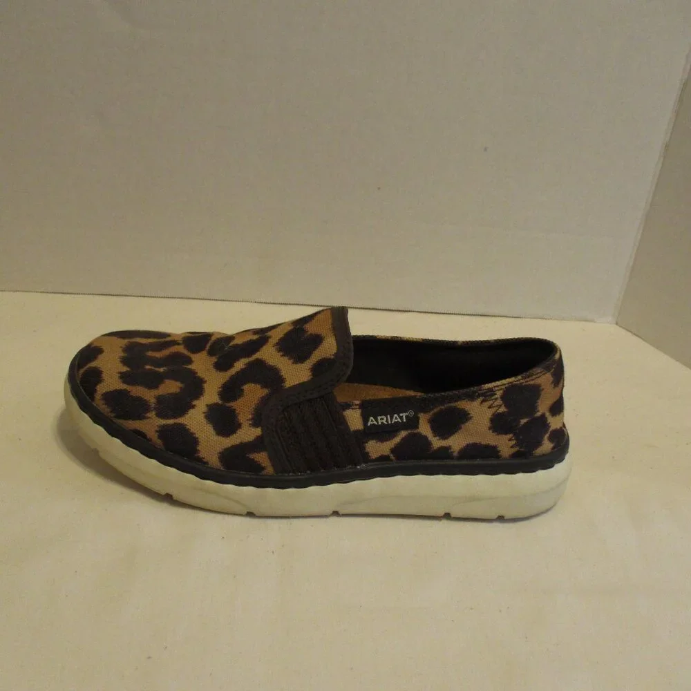 Ariat Shoes Woman Size 6.5 Brown White Black Animal Print Vacation Travel Shoes
